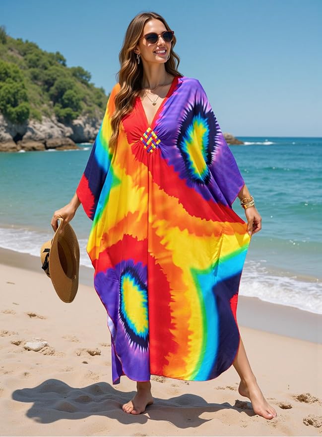 Mumu Dresses for Women Plus Size, Bohemian Kaftan Beach Cover Up Long Maxi Nightgown Soft Loungewear