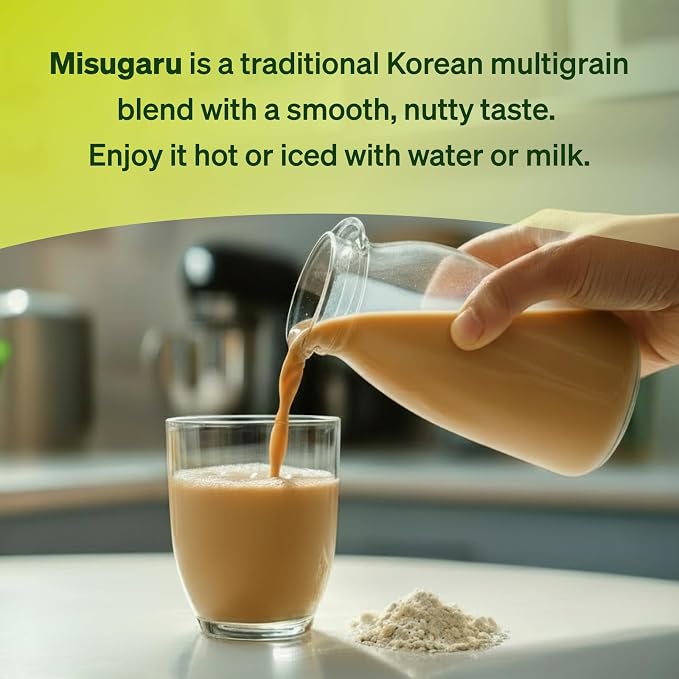 Damtuh Misugaru Powder with Yam – Korean 15 Roasted Grains Breakfast Drink Mix, Creamy & Nutty Flavor, Instant Multigrain Latte Mix, Caffeine-Free, 20g x 12 Sticks