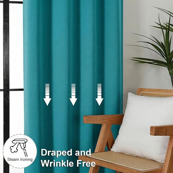 Simplebrand Ava Teal Blackout Curtains for Bedroom 63 Inch Length 2 Panels Set, Privacy Thermal Insulated Rod Pocket Door Window Curtains for Patio French Door Front Door, W40 x L63 Inch