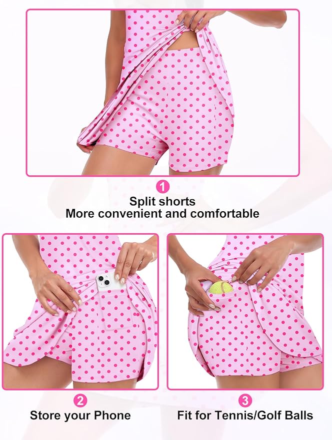 Viracy Tennis Dress for Women Sleeveless Golf Dresses with Shorts and Pockets Ruffle Zip Up Stand Collar Golf Outfits