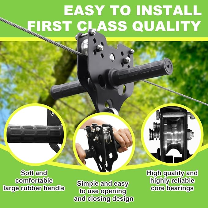 Zipline for Backyard Kids and Adults,Zipline Kits for Backyard with 160ft Cable,6ft Zipline Spring Brake and Belt,Zip line Trolley with Handle,seat and Bag