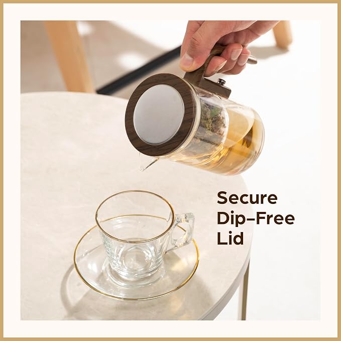 Enchanti Glass Teapot with Infuser - Magic Tea Pot for Loose Leaf Tea - Borosilicate Glass Tea Maker with Heat-Resistant Handle - Gift Box & Writable Card - 800ML (27oz)