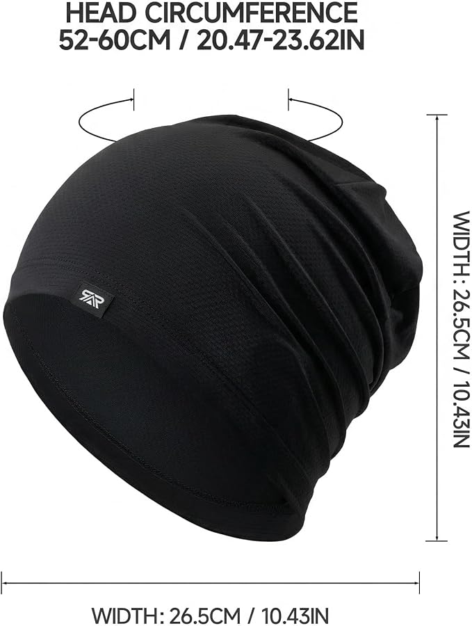 QINGLONGLIN Cooling Skull Cap Sweat Wicking Breathable for Men Women 3 Pack | Lightweight Quick Dry Beanie & Helmet Liner, Stretch Non-Slip Fit Under Hard Hat, Construction Gym Cycling Running Workout