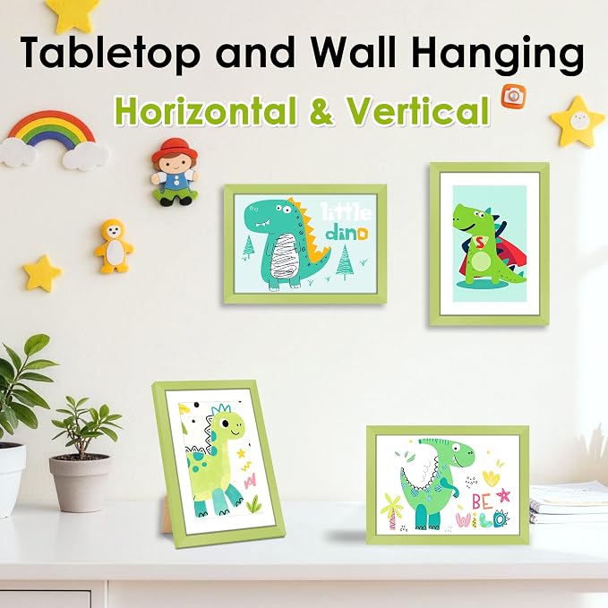 FIXSMITH 5x7 Picture Frame Set of 2, Green Photo Frame with HD Plexiglass, Display Pictures 4x6 with Mat or 5x7 Without Mat Multi Picture Frames Collage for Tabletop or Wall Display