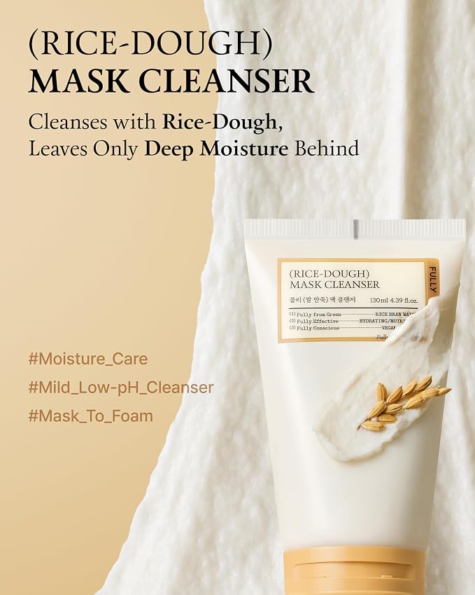 FULLY Rice-Dough Mask Cleanser, Hydrating Mask, Nourishing, Low-pH Formula, Clear Pores, Face Wash, Dry & Sensitive Skin, Vegan Korean Skincare 4.39 fl.oz