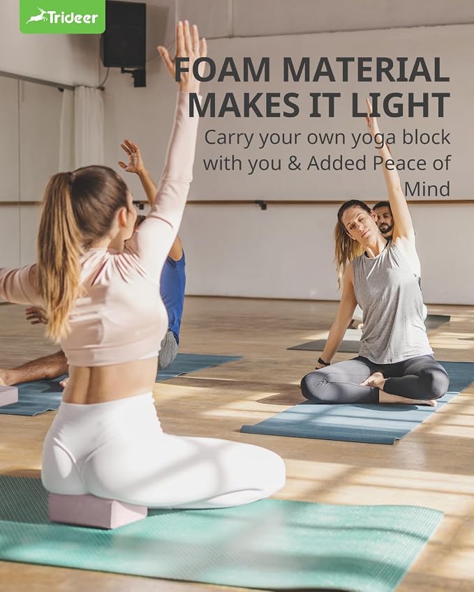 Trideer Yoga Blocks 2 Pack, Soft Non-Slip Foam Blocks with Beveled Edges for Alignment and Stretching in Yoga, Pilates, and Dance - Supportive, Lightweight, Odor Resistant, Latex-Free