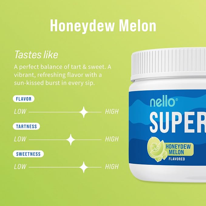 Nello Supercalm Powdered Drink Mix Tub, Cortisol Reducer* and Sleep Aid Supplement, L Theanine, Ksm-66 Ashwagandha, Magnesium Glycinate, Vitamin D 3, No Sugar, Non GMO, 30 Ct, Honeydew Melon