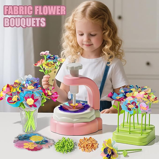 DIY Fabric Flower Bouquet Toy Kit for Kids – Build Your Own Flowers Craft Set with Tool & Gift Box – Educational Activity Preschool Toddler Girls Ages 4-8 – Birthday, Easter, Mother's Day Gift