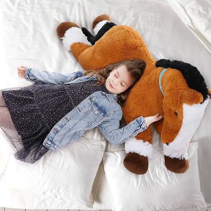 MaoGoLan Large Horse Stuffed Animal for Boy, Big Horse Plush Toy for Girl, Ridable Stuffy Pony for Kid, Stuffed Pony Plush Pillow for Baby Shower, Birthday Gifts or Party Favor, 47 inches, Tan