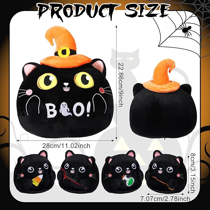 Syhood 5 Pcs Halloween Stuffed Animal Cute Black Cat Plush with 4 Babies Inside Halloween Plush Toy with Witch Hat Boo Black Cat Pillow for Party Favors Supplies Gifts Home Decor