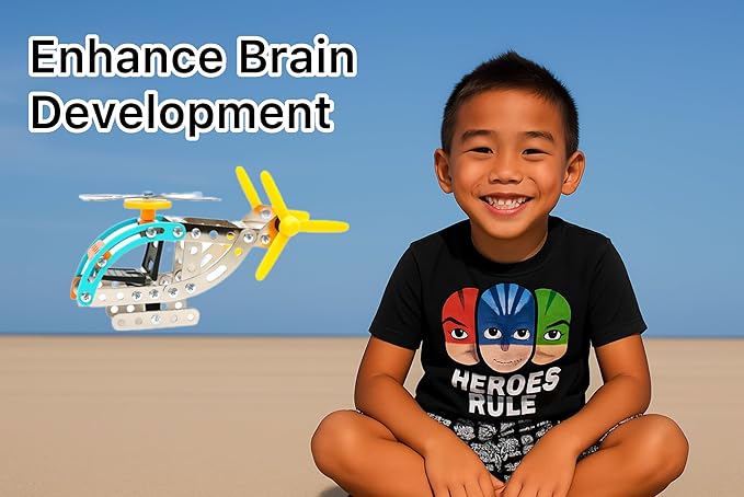 STEM Helicopter Building Kit for Kids Ages 8-12 | Metal Erector Set Engineering & Construction Toy | Educational DIY Model Kit for Boys & Girls | STEM Learning Toy Gift