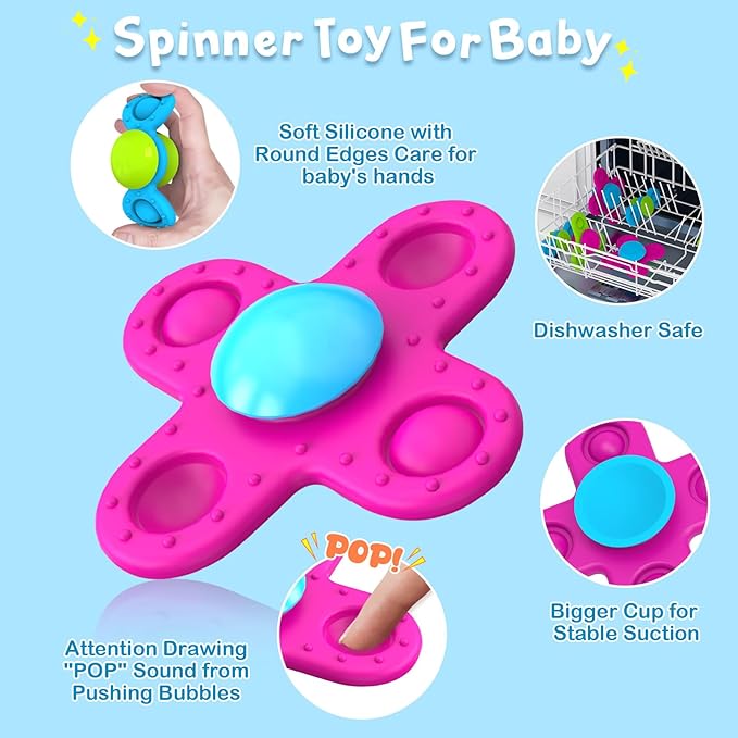 Suction Cup Spinner Bath Toys for 1 Year Old Boy Girl, 3 Pcs Spinning Bath Toys for Toddlers 1-3