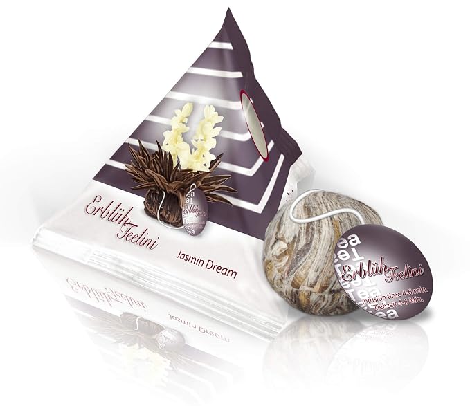Creano Blooming Tea Tealini - Tea Flowers in Cup Size - Gift Set in Wooden Tea Box - 12 pcs in 8 Varieties - White Tea & Black Tea