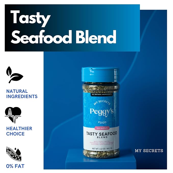 My Secrets Peggy's Food Tasty Seafood Blend - Premium Gourmet Seasoning with Himalayan Pink Salt - Zesty Spice Mix for Grilling, Roasting, and Frying Fish, Shrimp, and Shellfish - 3.2 oz