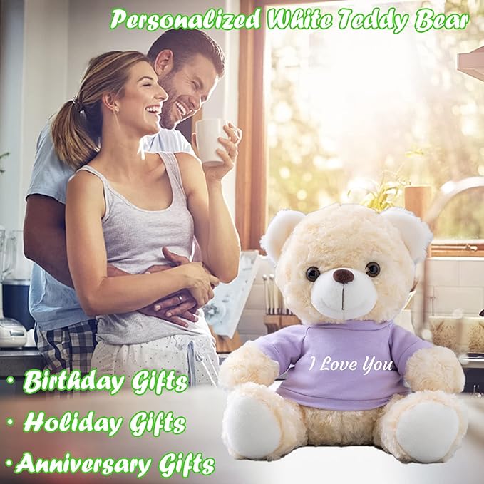 Teddy Bear Customized Gifts for Women/Men with Custom Text, Personalized Teddy Bear Stuffed with T-Shirt as Personalized Gifts for Christmas Valentines Day Birthday (10 inch-Text+Photo)