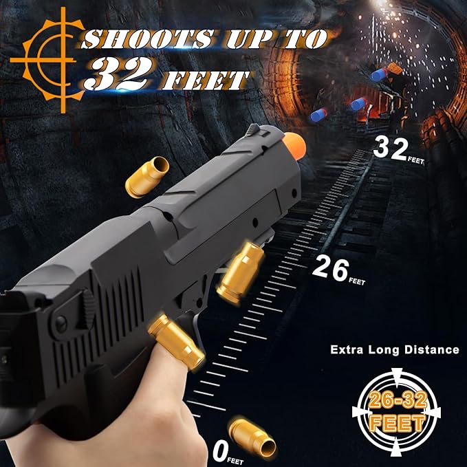 Black Toy Pistol Guns Toys for Ages 8-13 Boys, Soft Bullet Toy Gun Shell Ejecting for Kids Outdoor Shooting Games for 8 9 10 11 12 13+ Year Old Boy Birthday Gifts, Halloween Toys for 8-12+