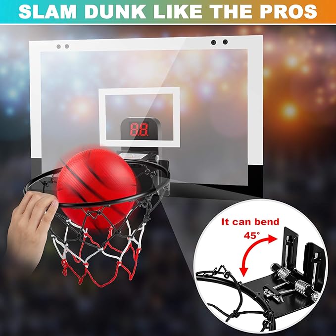 Indoor Basketball Hoop Boys Gifts for Teens Door Room Basketball Hoop Mini Hoop with Scoreboard, 3 Balls and Batteries Basketball Toys for 8 9 10 11 12