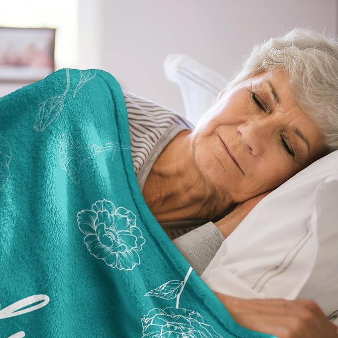 GiltGlimmer Grandma Gifts, Grandma Floral Blanket 50" x 60", Teal | Birthday Gifts for Grandma from Grandkids, to My Grandmother Soft Flannel Throw Blanket for Christmas Mothers Day