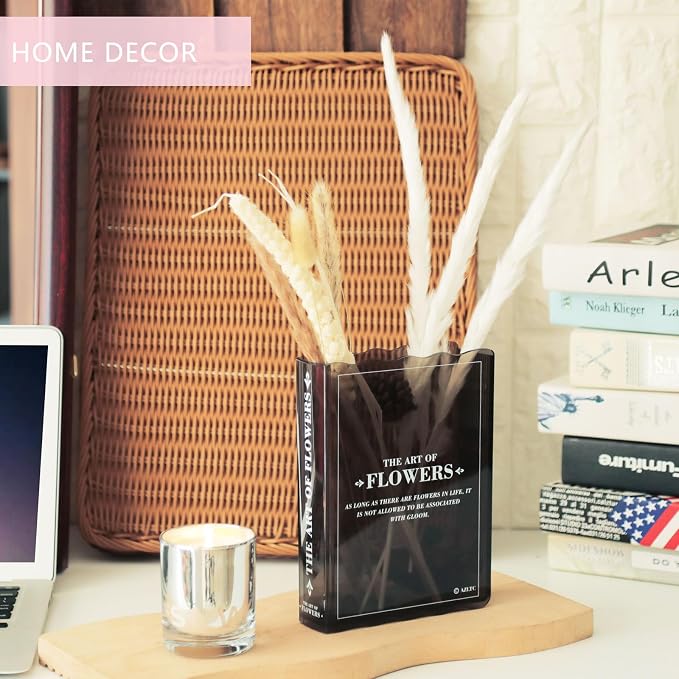 Book-Shaped Flower Vase, Cute Unique Black Vase for Home Bookshelf Decor | Acrylic Flowers Vases,Must-Have for Home, Bookshelf, Bedroom, Office Decor for Women, Teacher Gift - Like Mothers Day