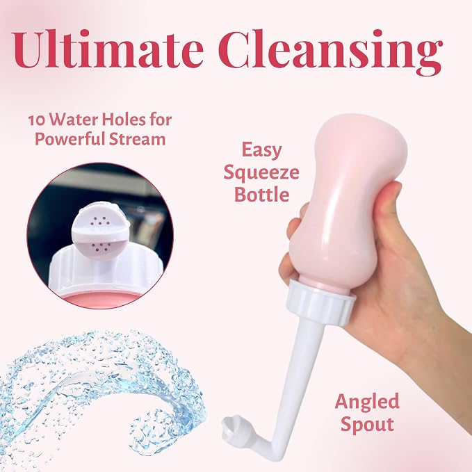 Adorable Pink Peri - Peri Bottle After Birth Care for Postpartum Essentials Feminine Pink Portable Bidet Water Squeeze Spray Bottle for Pain Relief tears Hemorrhoids with Bottle Cap 360 ml (12 oz)