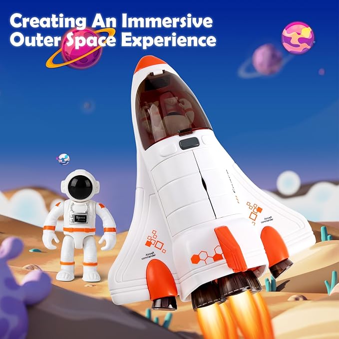 Spaceship Toy for Kids, Space Rocket with Astronaut, Spacecraft Playset with Light and Sound, Real Steam/Vapour Function