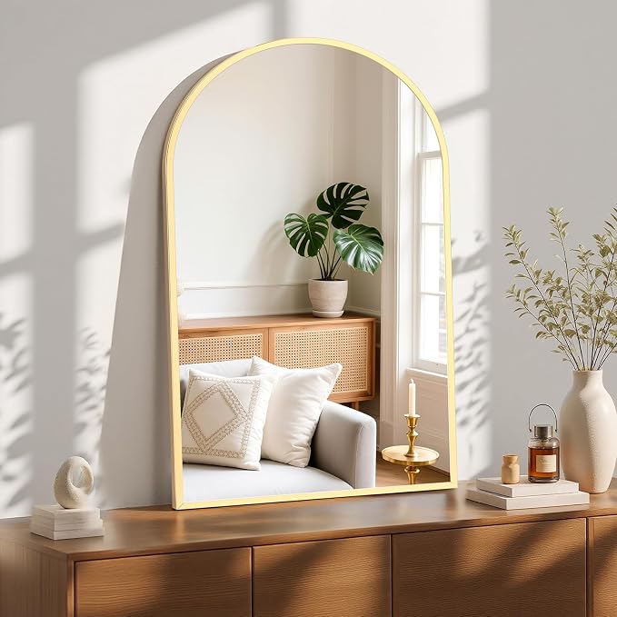 Sweetcrispy 26.5"x38" Arched Gold Bathroom Mirrors for Wall, Bathroom Mirrors for Over Sink, Metal Framed with HD Shatter-Proof Glass for Entryway, Living Room, Bedroom, Home Decor