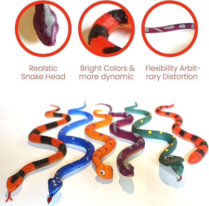 Color Changing Snake Toys – 6 Pack Stretchy Reptile Fidgets for Kids – Sensory Water Creatures for Bath, Pool, Party Favors, Easter Basket, Classroom Prizes – Heat Reactive Slithering Animals