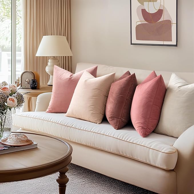 MIULEE Velvet Throw Pillow Covers 18x18 Inch Pack of 2 Dusty Pink | Soft Solid Decorative Pillow Covers, Modern Luxury Home Decor, for Couch Chair Sofa Bedroom Livingroom