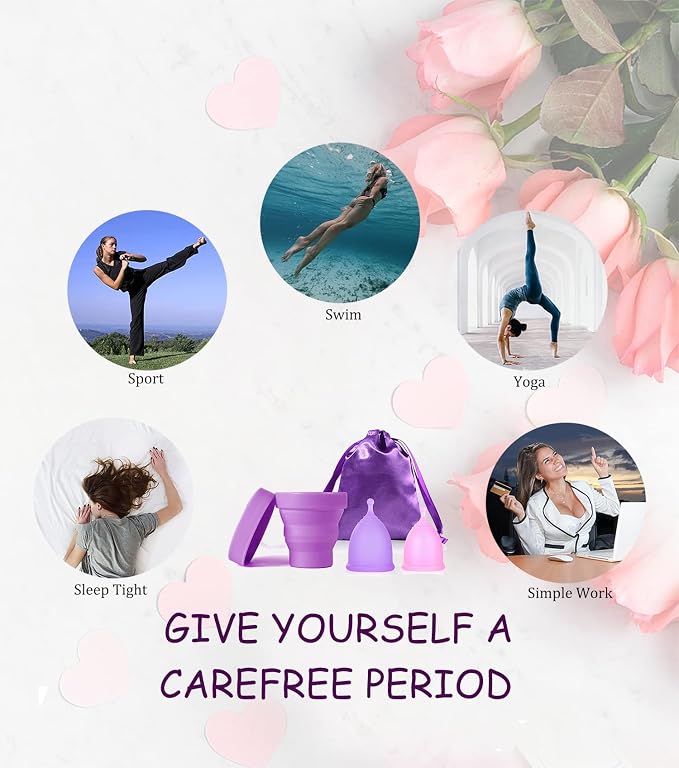 Small Menstrual Cup with Collapsible Storage Cup, Leak-Proof Design with Medical Grade Silicone Period Cups Reusable Comfortably use for 12 Hours(S+XS)