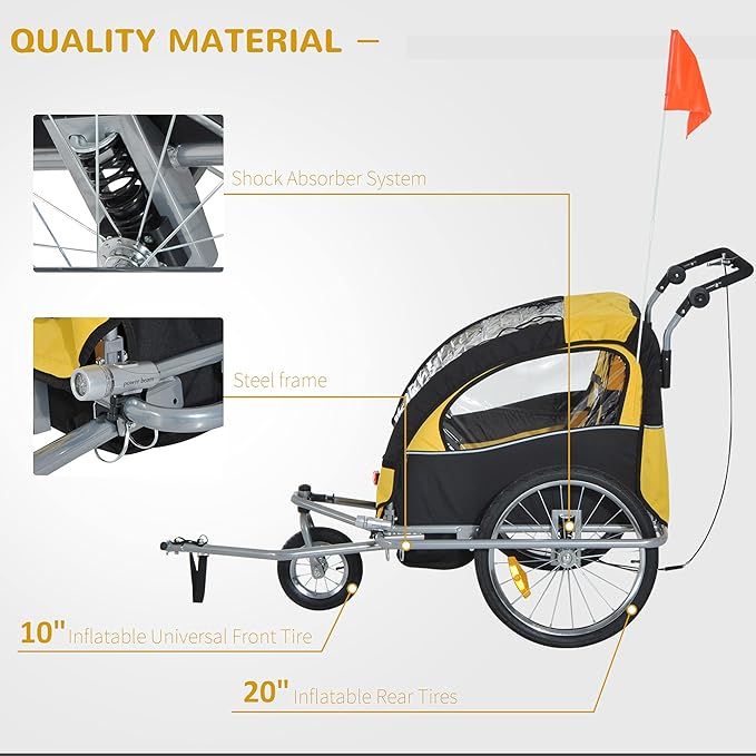 Aosom Elite 360 Swivel Bike Trailer for Kids Double Child Two-Wheel Bicycle Cargo Trailer with 2 Security Harnesses