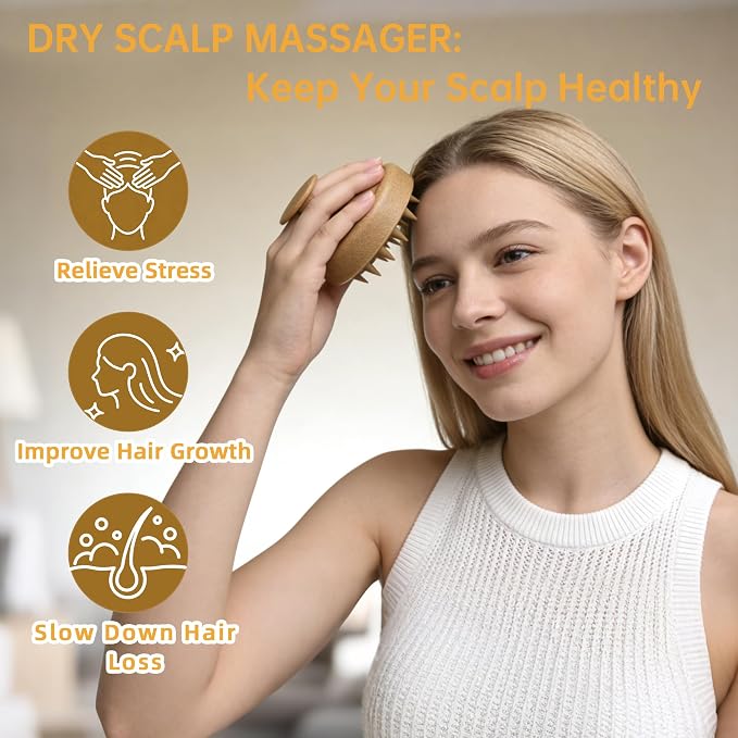 Nimiah Scalp Massager Hair Growth - Manicure Safe Scalp Scrubber Shampoo Brush with Coconut Shell Base & Soft Silicone Bristles for Dandruff Removal, Stress Relax & Deep Cleansing