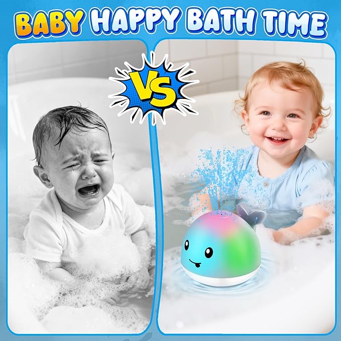 Original Magnetic Charging Whale Bath Toy, Light Up Baby Bath Toys for Kids Ages 1-3, Infant Baby Toy Bathtub Water Toy Sprinkler 1 2 3 Year Boys Girls Valentines Gifts Bath Toy 6-12-18 Months