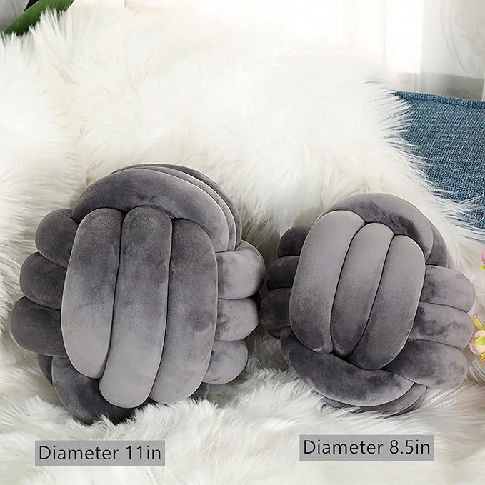 Knot Pillow Ball Round Cushion Pillows, Children Room Decoration Plush Toys Calming Stress Relief Toy (Dark Gray,8.5in/22cm)