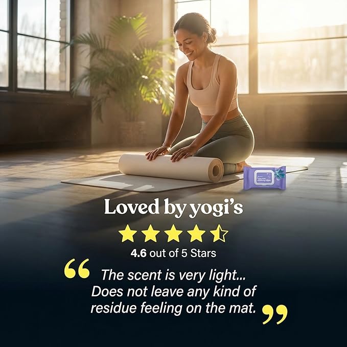 ASUTRA Yoga Mat Cleaning Wipes (Lovely Lavender), 2 Pouches (30 Wipes Each) - No Slippery Residue, Deep-Cleansing for Fitness Gear & Gym Equipment