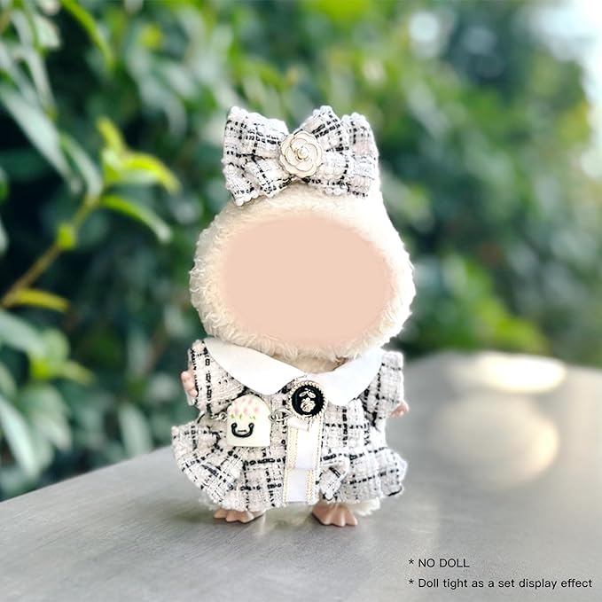 17cm Doll Clothes Set and Accessories Suit,(NO Doll) 3-Piece Set, Outfits for Clothes Set, Dolls Keychain Accessories, Includes Dress, Matching Hair Bow, Bags(White)