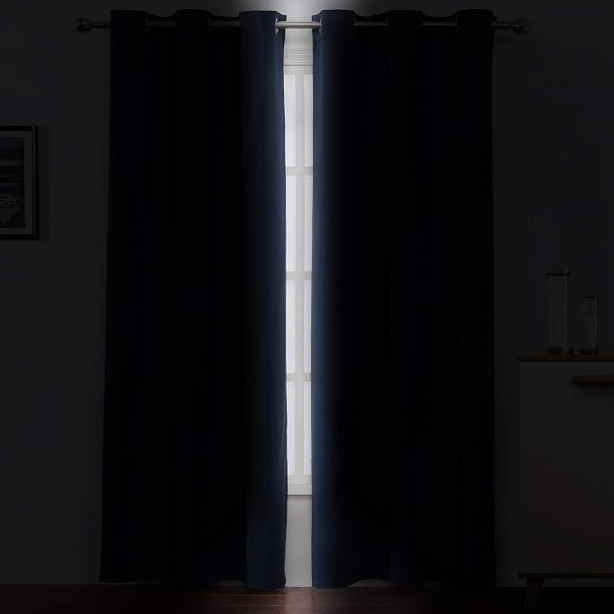 LEMOMO Navy Blue Blackout Curtains 34 x 84 Inch Length/Set of 2 Curtain Panels/Thermal Insulated Room Darkening Blackout Curtains for Bedroom