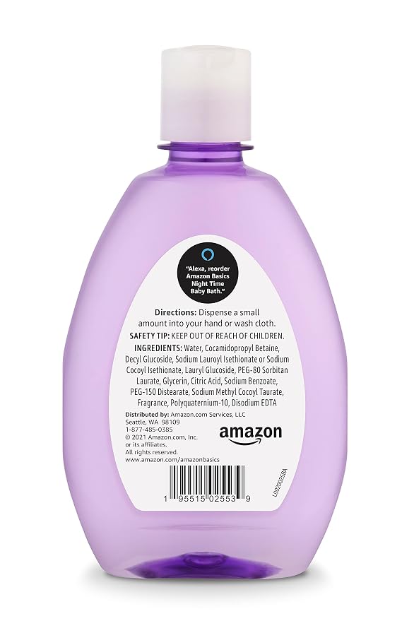 Amazon Basics Hypoallergenic Tear-Free Night-Time Baby Calming Bath, Soothing Aromas for Relaxing Bedtime Bath, 13.6 fl oz, 4-Pack (Previously Solimo)