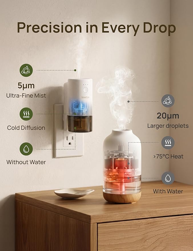 SF101S Pro Smart Plug in Air Freshener for Home, Waterless Essential Oil Diffuser, Aromatherapy Home Diffuser, 120-Day Natural Aroma Mist – Free 30ml Rose Rhapsody (Coral Red)