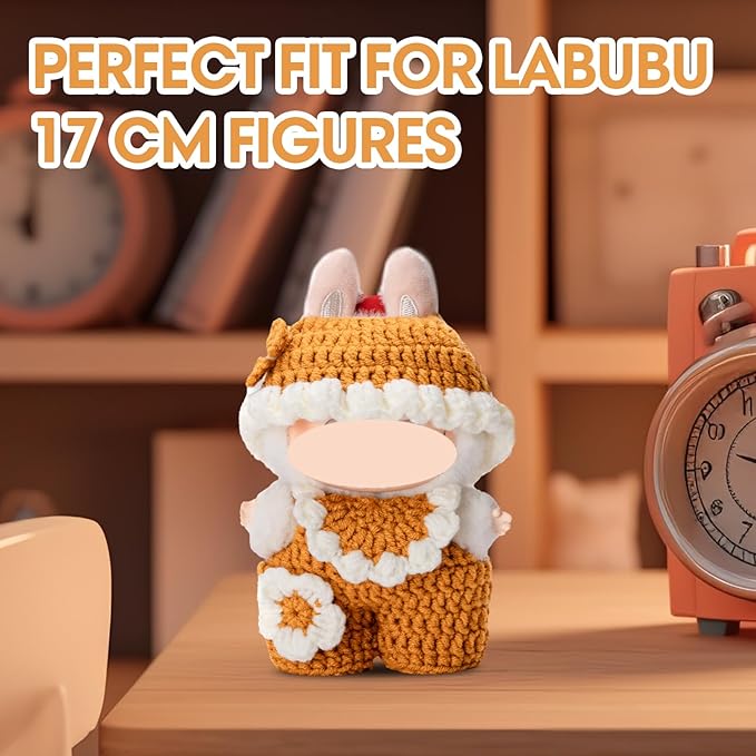 Hand-Crocheted Clothes for Labubu Clothes/for Labubu Outfits, 3-Piece Clothes Set for 17cm Lububu Doll, Doll Clothes Designer Accessories for La Bubu, Sweaters & Hat.