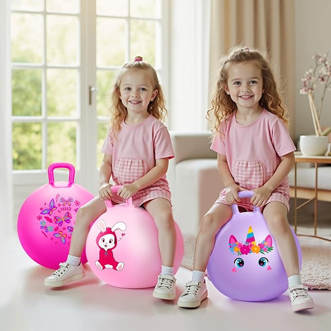 ZOOJOY 6pcs Hopper Balls for Kids 3-8, 18In Bouncy Ball with Handle, Sit on Hopping Toys for Sport/School/Team Active Play, Hippity Hop Ball for Indoor Outdoor Games with Pump