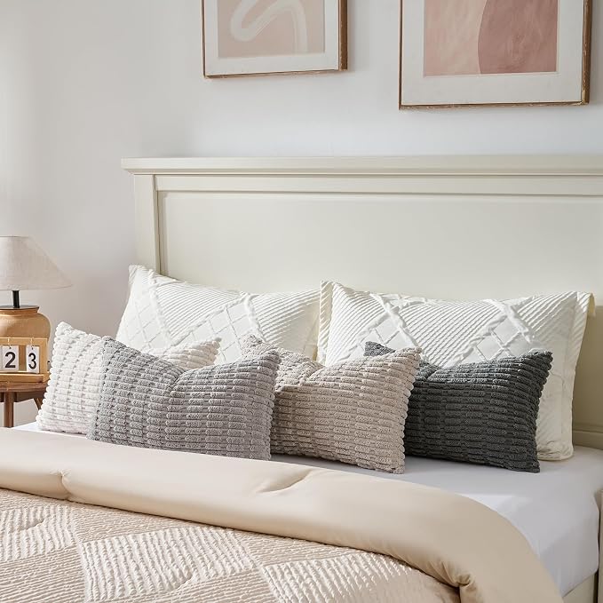 Fancy Homi 4 Packs Decorative Throw Pillow Covers for Living Room Couch Bed, Modern Farmhouse Boho Home Décor Accent Cushion Case, 24" x 14", Grey Series