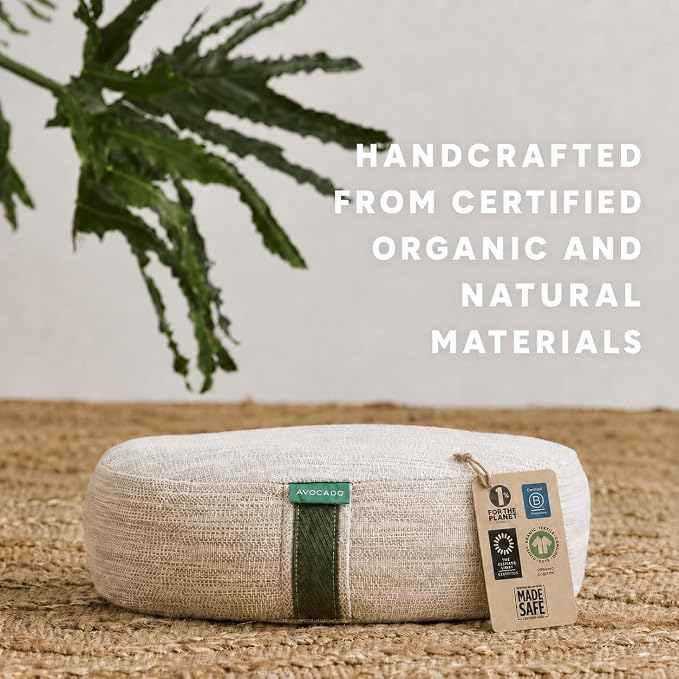Avocado Organic Yoga Meditation Pillow, GOTS Certified Organic Cotton Cover, Natural Buckwheat Fill