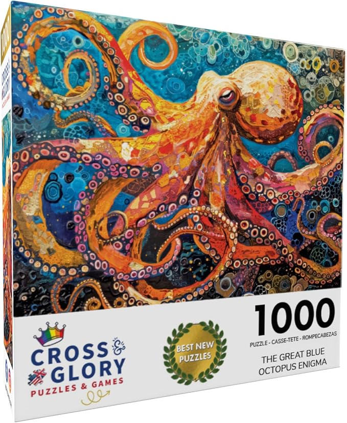 Cross & Glory 1000 Piece Jigsaw Puzzle for Adults | The Great Blue Octopus Enigma | Marine Ocean Artwork Puzzle | Challenging Brain Teaser | Vibrant Marine Art