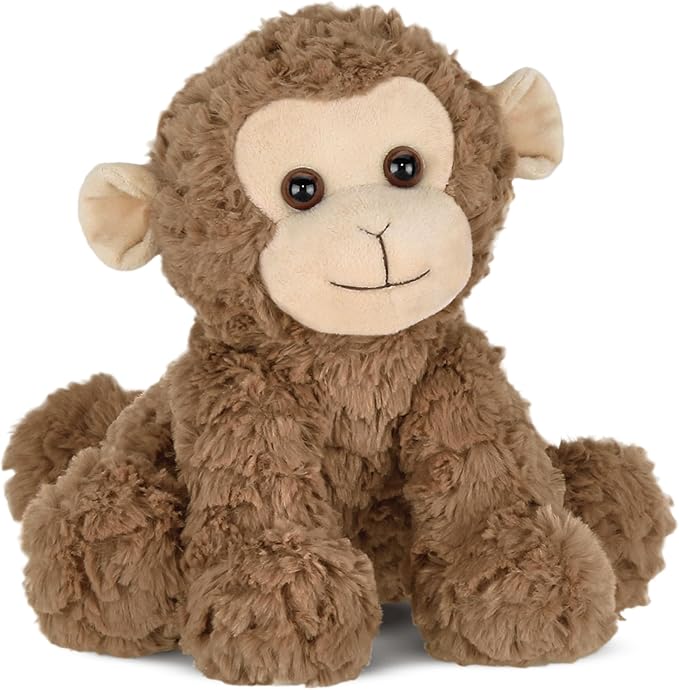 Bearington Collection Monkey Stuffed Animal Giggles Plush - 10.5 in Brown Soft Fur - Cuddly & Huggable Stuffed Monkey for Babies & Kids