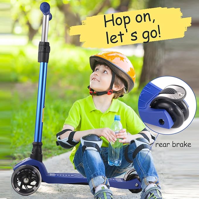 3 Wheel Scooter for Kids Ages 6-12,Kids Scooter with Light Up Wheels, Sturdy Deck Design, and 4 Height Adjustable Suitable for Kid Ages 3-12