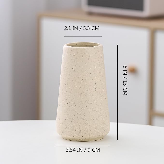 Simple Boho Ceramic Flower Vase for Home Decor (Beige,Small) | 6'' Modern Neutral Vase for Flower Plant Pampas Grass, Fit for Table Shelf Centerpieces, Living Room Kitchen Wedding Gift
