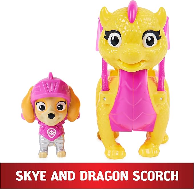 Paw Patrol, Rescue Knights Skye and Dragon Scorch Action Figures Set, Kids Toys for Ages 3 and up