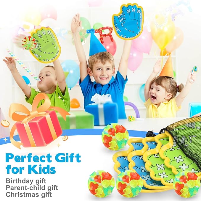 Dolanus Toss and Catch Games - Throw Catch Velcro Ball Set with 4 Paddle, 4 Balls, Toys for Kids Outdoor Outside Pool Sand Beach Activities, Birthday Gifts for Ages 3 4 5 6 8 12 Year Old Boys Girls