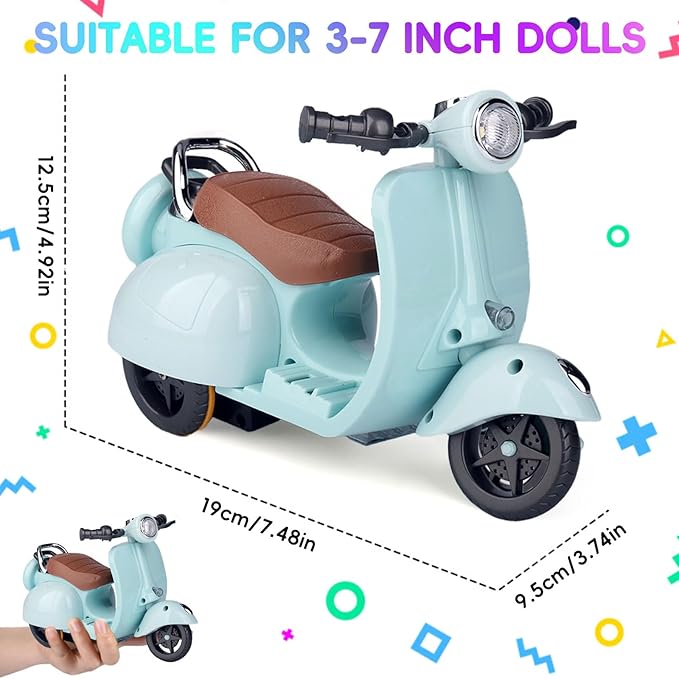 Accessories for 17cm Doll - Scooter Toy for Dolls with LED Lights & Music, Cute Motorcycle Toy for 17cm Dolls, Decor Desktop Ornaments for Doll Collectors