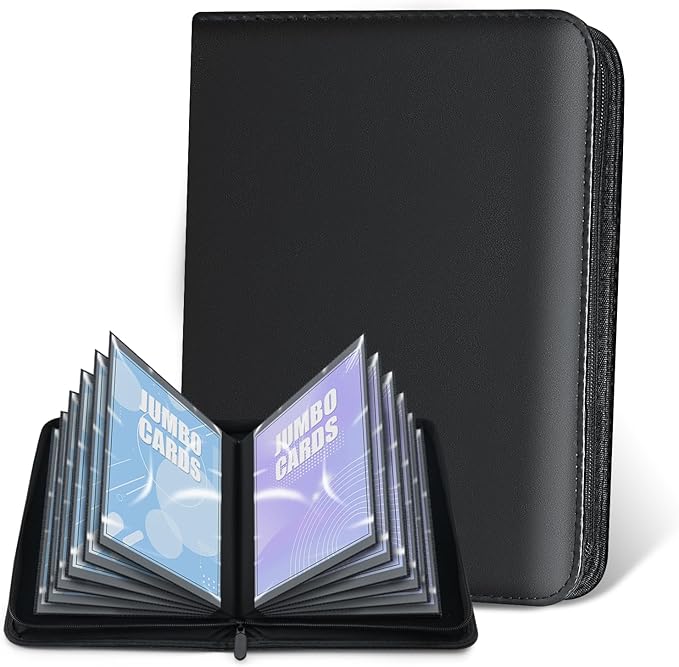 Jumbo Card Binder for PKM – WITHYU PU Leather Ringless Card Collection Binder with 60 Pockets, 5.7'' x 7.9''Card Holders Storage Album for Game Card (Black)